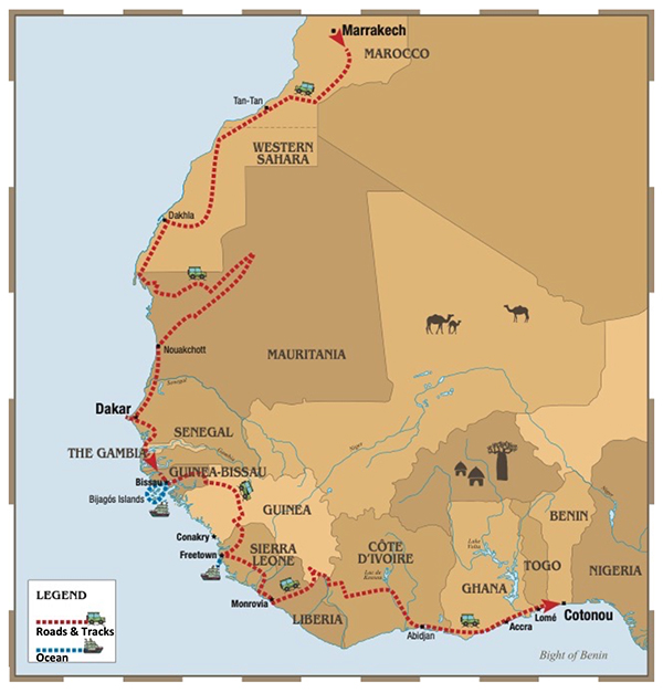 55 Day Grand Expedition: From Marrakech to Cotonou in 2024 - Map