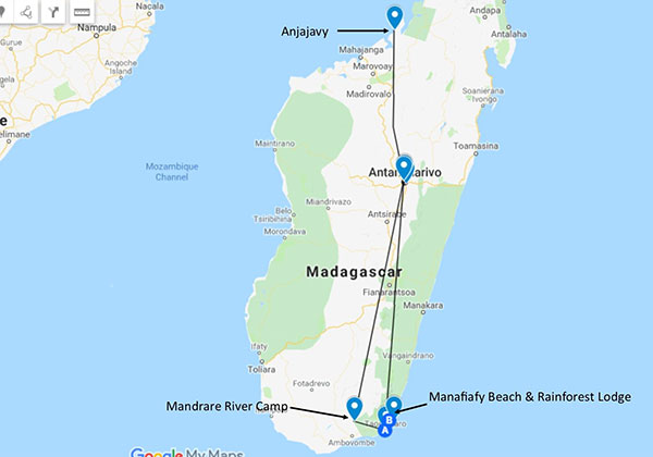 Flying Circuit & Anjajavy Package, 15 Days - Map