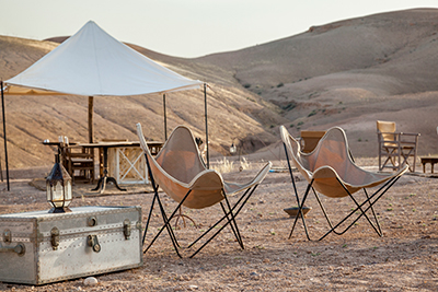 Outdoor sitting area - Scarabeo Camp - Agafay Desert, Morocco