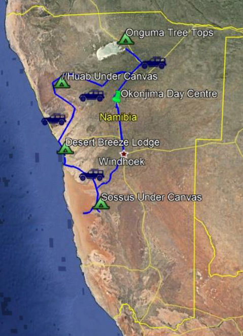 Trip Map - Namibia Under Canvas Safari