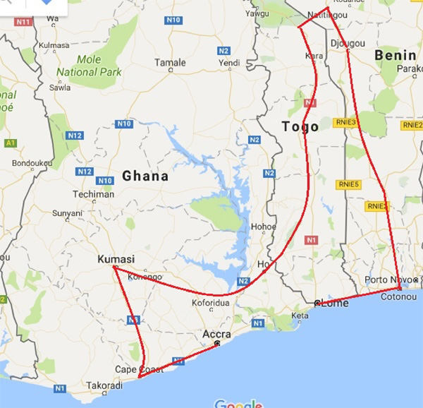 Ghana, Togo and Benin: Millet Festival 2019, 13 Days / 12 Nights - Map
