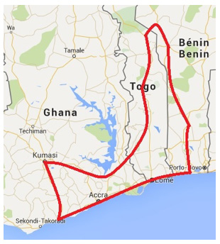 Ghana, Togo and Benin:  Festivals and Traditions - Map