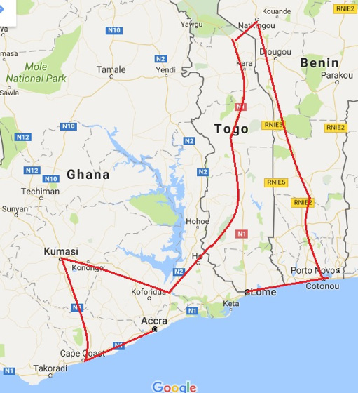 Ghana, Togo and Benin: Voodoo Festival 2020 - Map