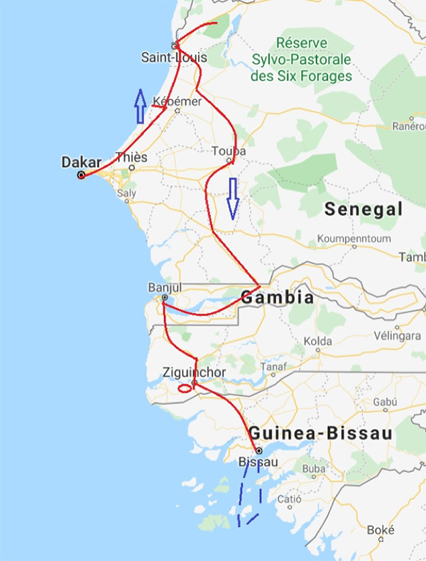 14 Day Senegal, Gambia and Guinea Bissau - Map