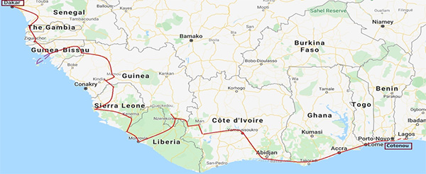 Map of West Africa Grand Expedition, Dakar - Cotonou
