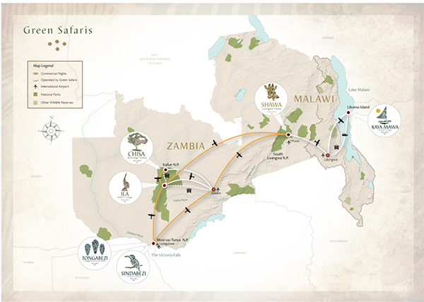 Zambia and Malawi Safari Map